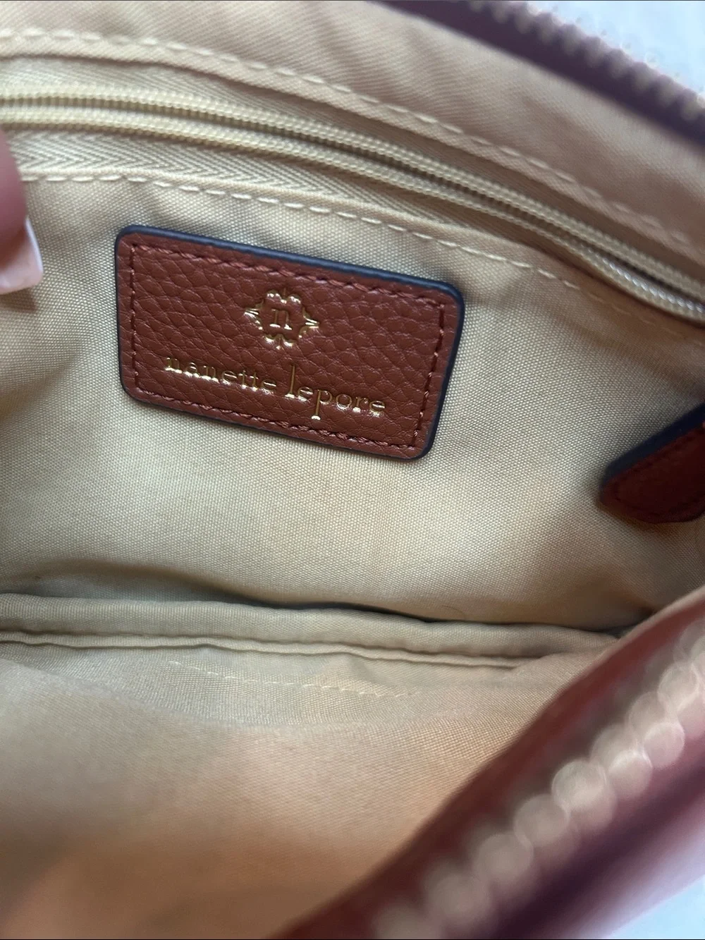 Nanette Lepore Brown Pebbled Leather Wristlet Clutch with Gold Hardware